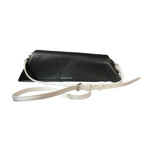 Charles & Keith Asymmetric Crossbody Bag Structured Elongated Black White 15x4"